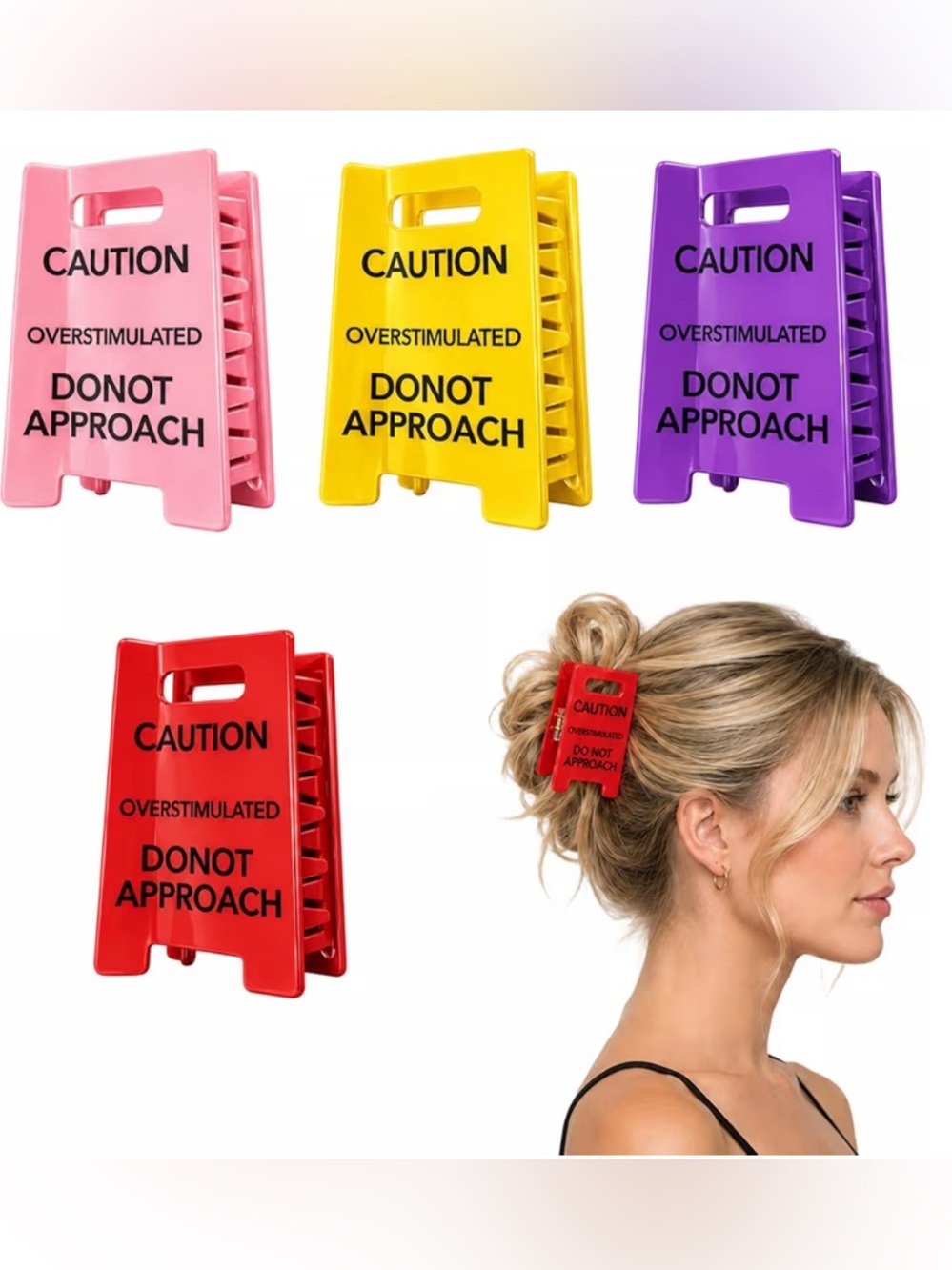 ONE Funny Novelty Caution 'Do Not Approach' Mini Sign Hair Clip